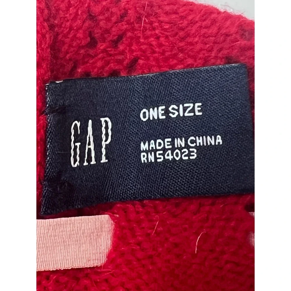 Gap Kids Red‎ Knit Beanie Hat with Pink Velvet Bow One Size Lambswool Blend
